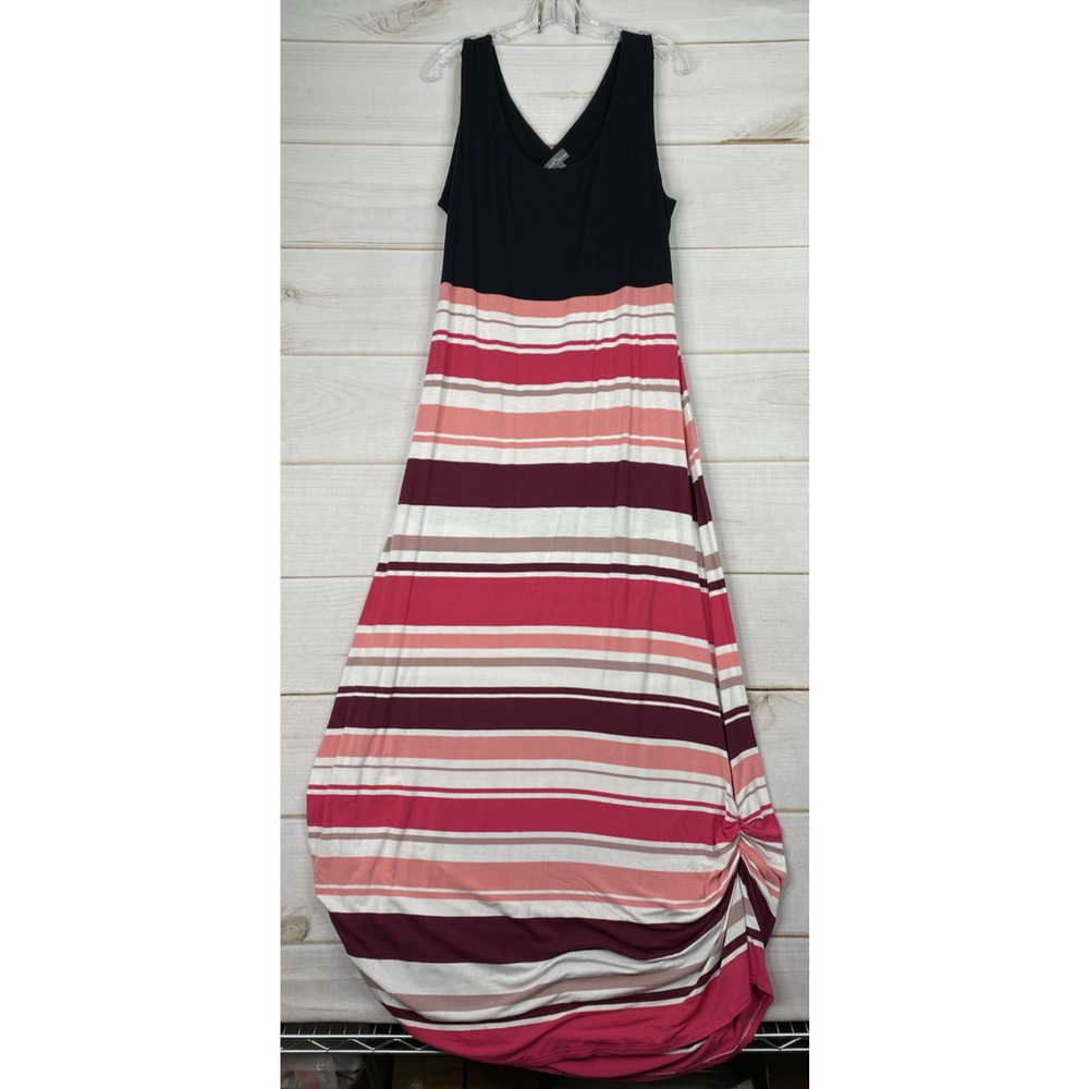 Market & Spruce Dress XXL Striped Maxi Tropical Beach Stretch Knit V Neck Long